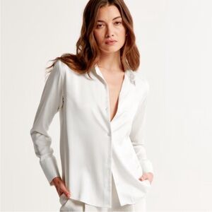 Abercrombie & Fitch White Satin Button Down Shirt